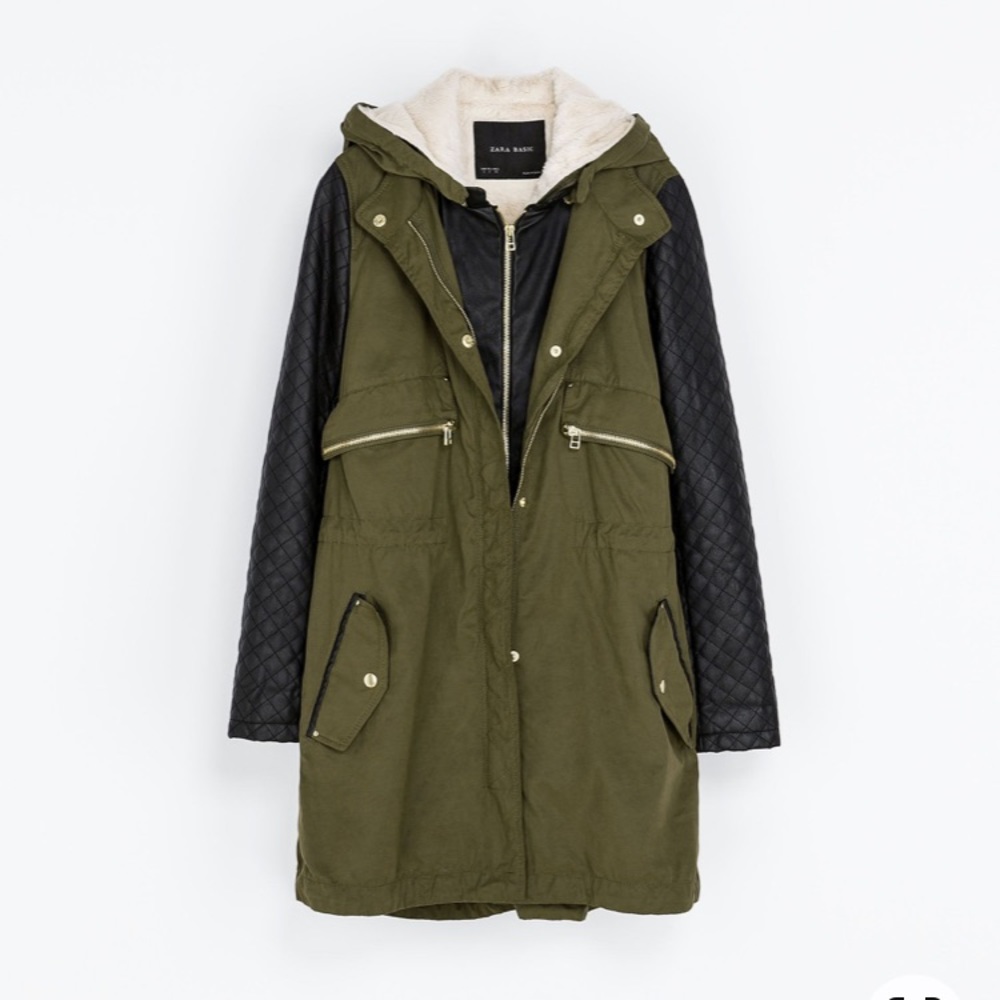 Zara faux fur lined jacket with leather sleeves